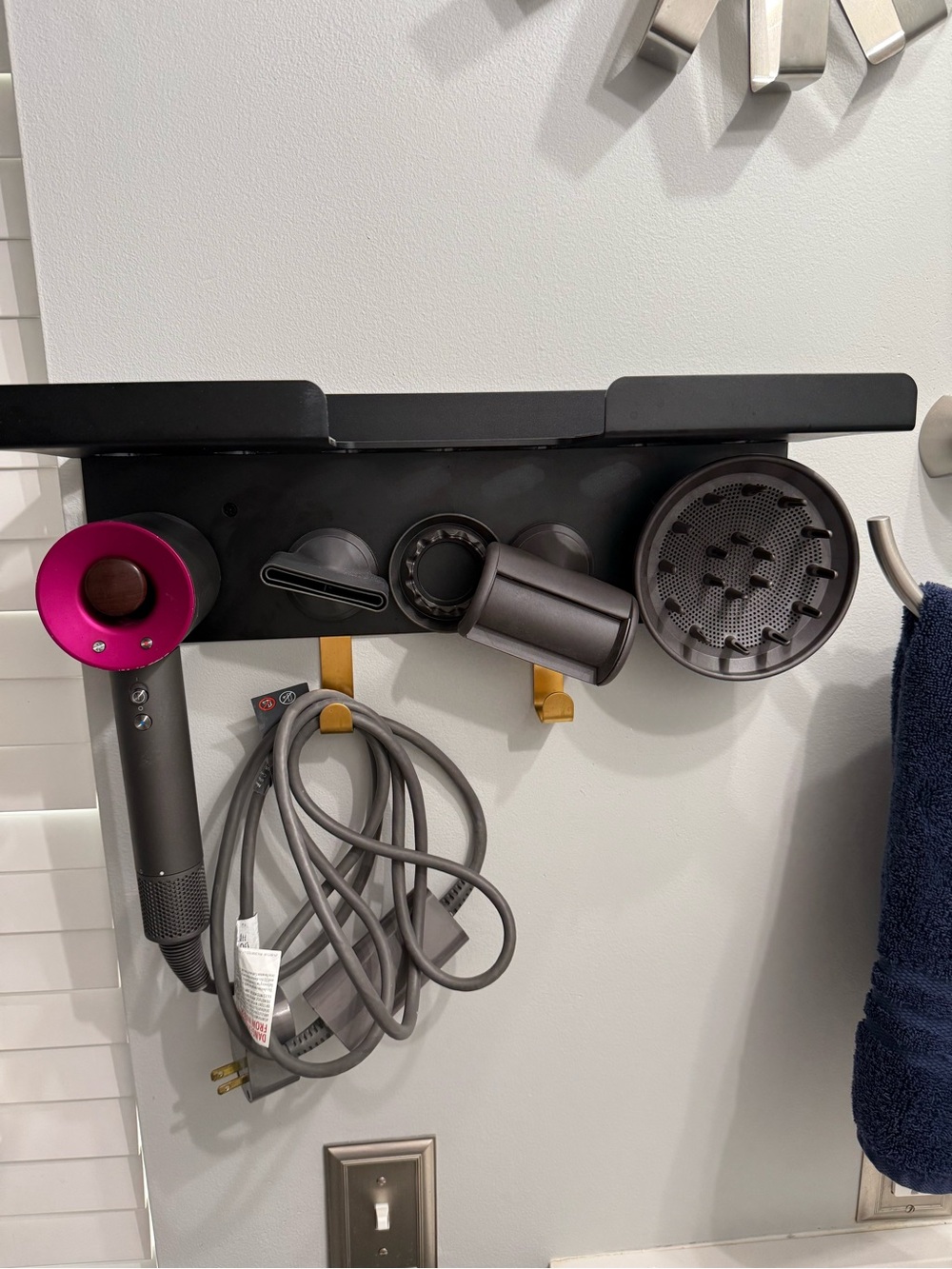 Wall-Mount Hair Tool Organizer Rack in Black for Dyson or like hair tools